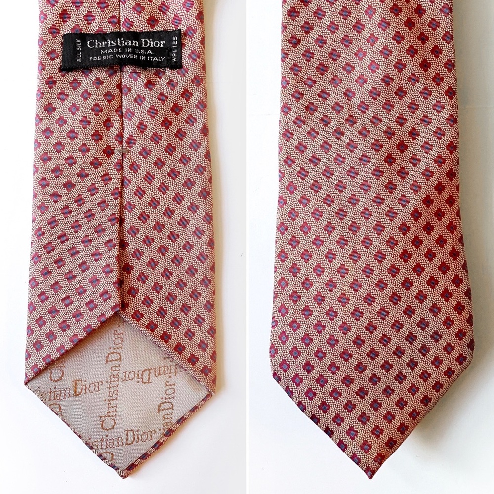 Christian Dior Vintage Mens Neck Tie Pink Orange Silk Skinny Tie Floral Pattern